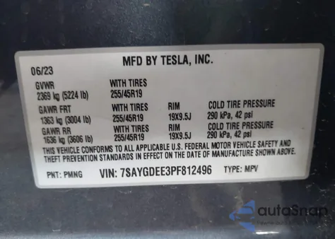 2023 Tesla Model Y Awd/Long Range Dual Motor All-Wheel Drive from USA, damaged, VIN 7SAYGDEE3PF812496